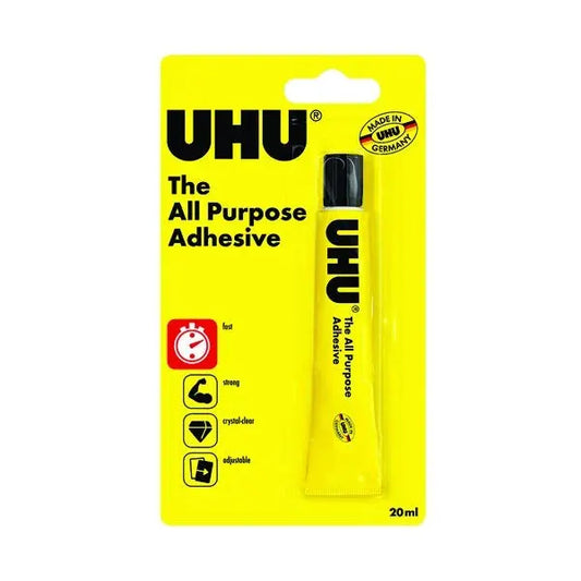 UHU all-purpose glue 20ml blister pack, yellow packaging