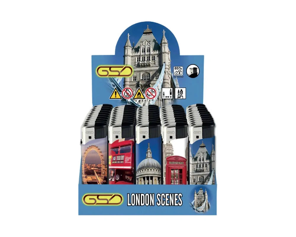 GSD Lighters, London Scenes tourist print, electronic refillable, 50-pack display