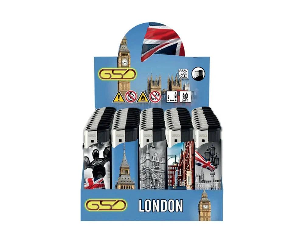 Lighters by GSD London tourist print electronic refillable lighters, 50-pack display