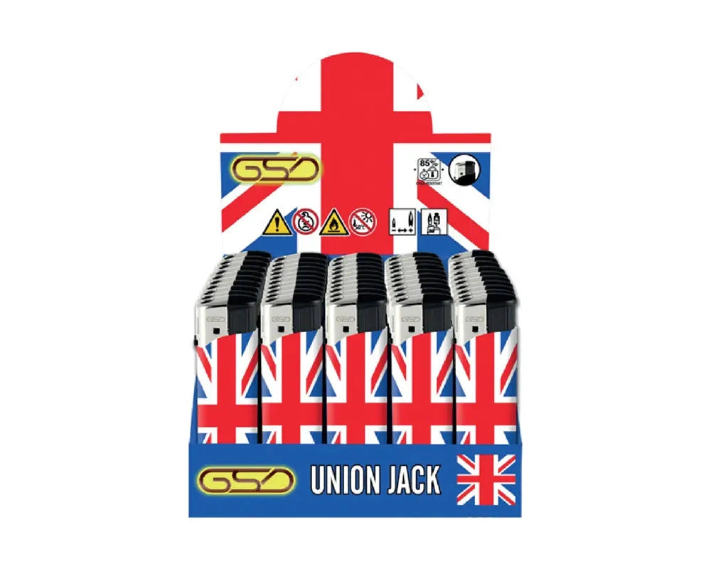 Lighters: GSD Union Jack electronic refillable lighters, 50-pack with British flag design
