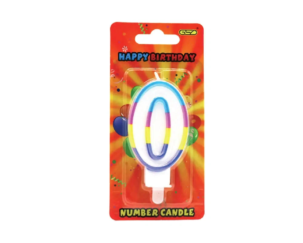 GSD numbered birthday candle, multicolor rainbow oval design