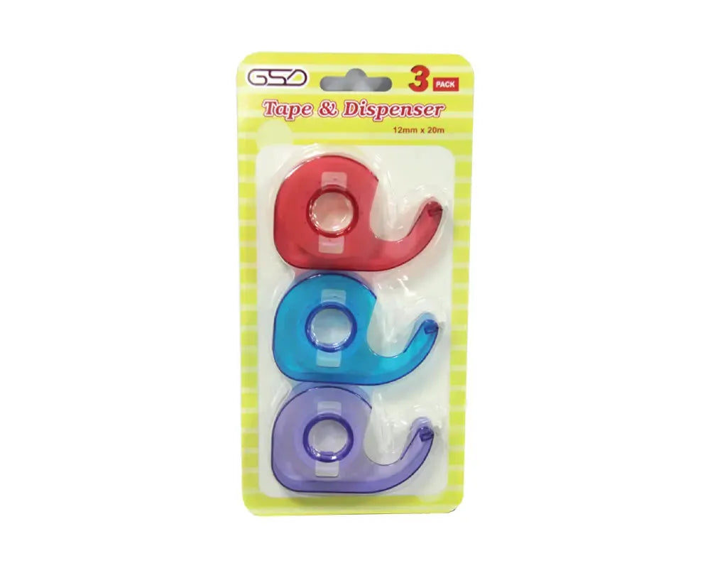 GSD Tape & Dispenser 20m 3-pack; red, blue, and purple translucent dispensers