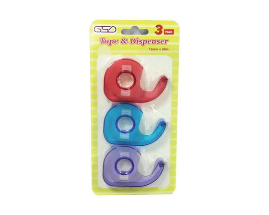 GSD Tape & Dispenser 20m 3-pack; red, blue, and purple translucent dispensers