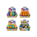 Display of colorful bouncy balls in packaging with 'Hi-Bounce Bounce' branding.
