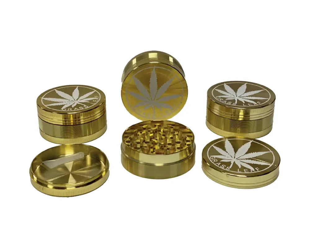 3 Part 50mmGrass Leaf Gold Metal Herb Magnetic Grinder (1) by Unbranded
