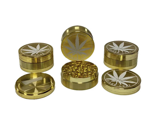 3 Part 50mmGrass Leaf Gold Metal Herb Magnetic Grinder (1) by Unbranded