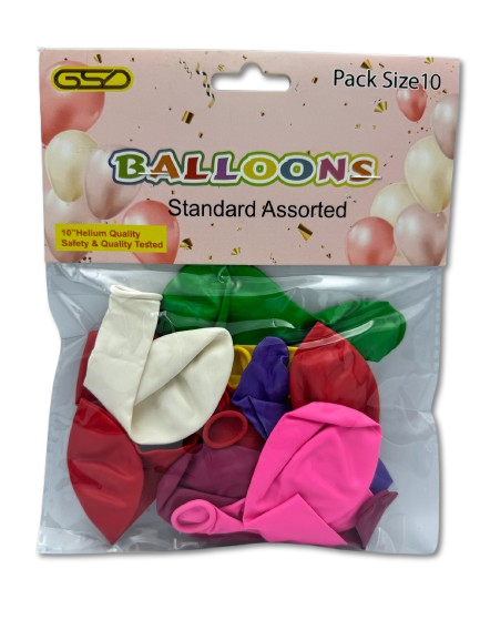 Birthday party balloons, 12-inch, assorted colors, GSD brand pack