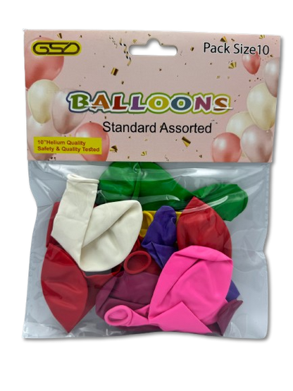 Birthday party balloons, 12-inch, assorted colors, GSD brand pack