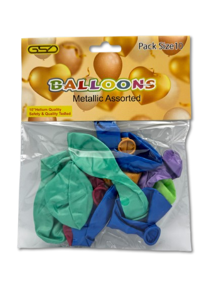 Balloon pack: metallic assorted birthday party balloons, 12 inch, in blue, green, yellow and purple