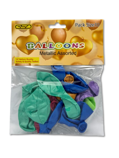 Balloon pack: metallic assorted birthday party balloons, 12 inch, in blue, green, yellow and purple