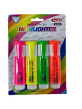 Highlighter pen set of 4 neon colors: pink, yellow, green, orange in a blister pack