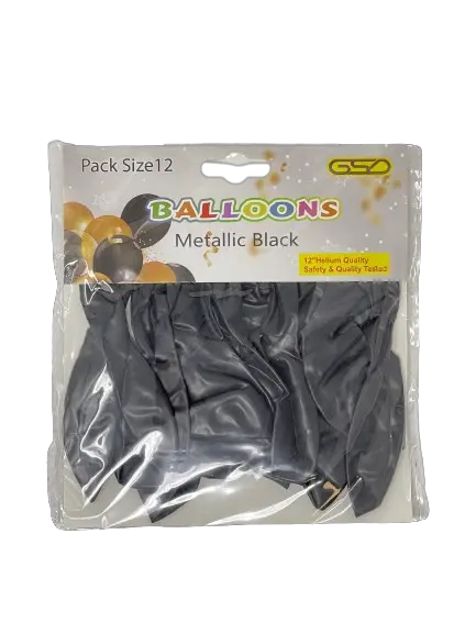 Birthday party balloons, metallic black, 12 inch, 12-pack (GSD)
