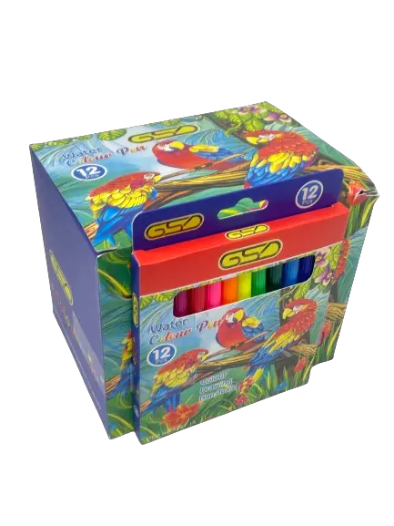Bic GSD watercolour pen set, 12-color markers in a bright parrot-themed box