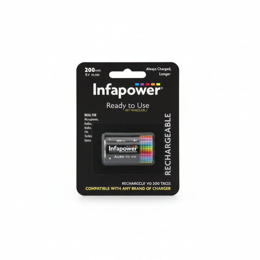 Infapower rechargeable battery packaging on a white background