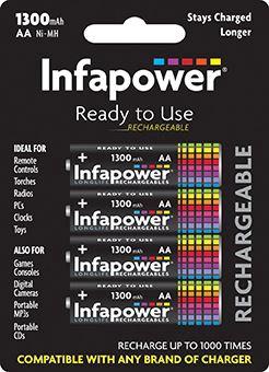 Infapower AA rechargeable batteries 4-pack, black with colorful stripes