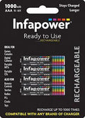Infapower AAA Rechargeable B4 batteries on ready-to-use packaging; NiMH 1000 mAh, general purpose