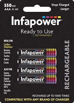 Infapower AAA rechargeable batteries, pack of four, ready to use.