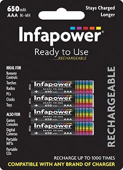 Infapower AAA rechargeable batteries B4, pack of four Ni-MH general-purpose batteries