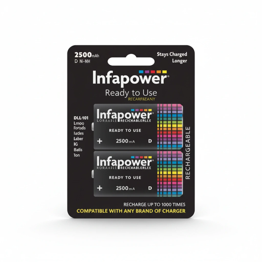 Infapower D 2500mAh rechargeable batteries, 2-pack, ready to use