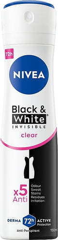 Nivea Antiperspirant Deodorant Spray 150ml Cool Kick/Black & White Invisible Clear (6 Pack) Dove