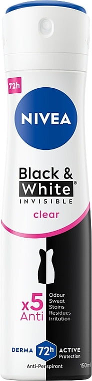 Nivea Antiperspirant Deodorant Spray 150ml Cool Kick/Black & White Invisible Clear (6 Pack) Dove