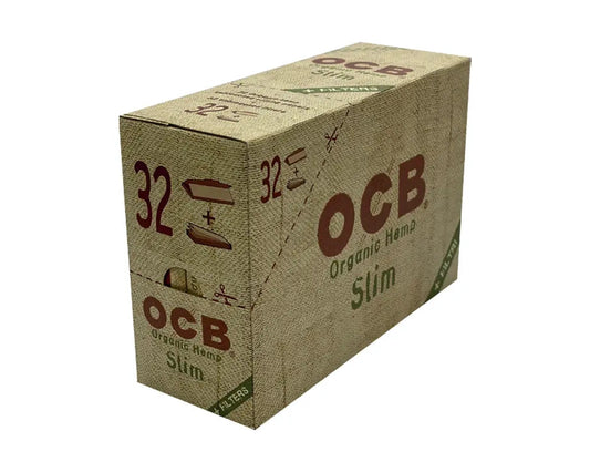 OCB Connoisseur Organic Hemp Slim rolling papers with filters, 32 packs