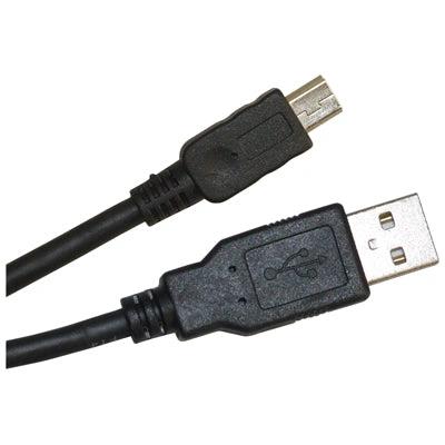 USB A to Mini USB 5-pin cable, black, 1m length for data transfer and charging.