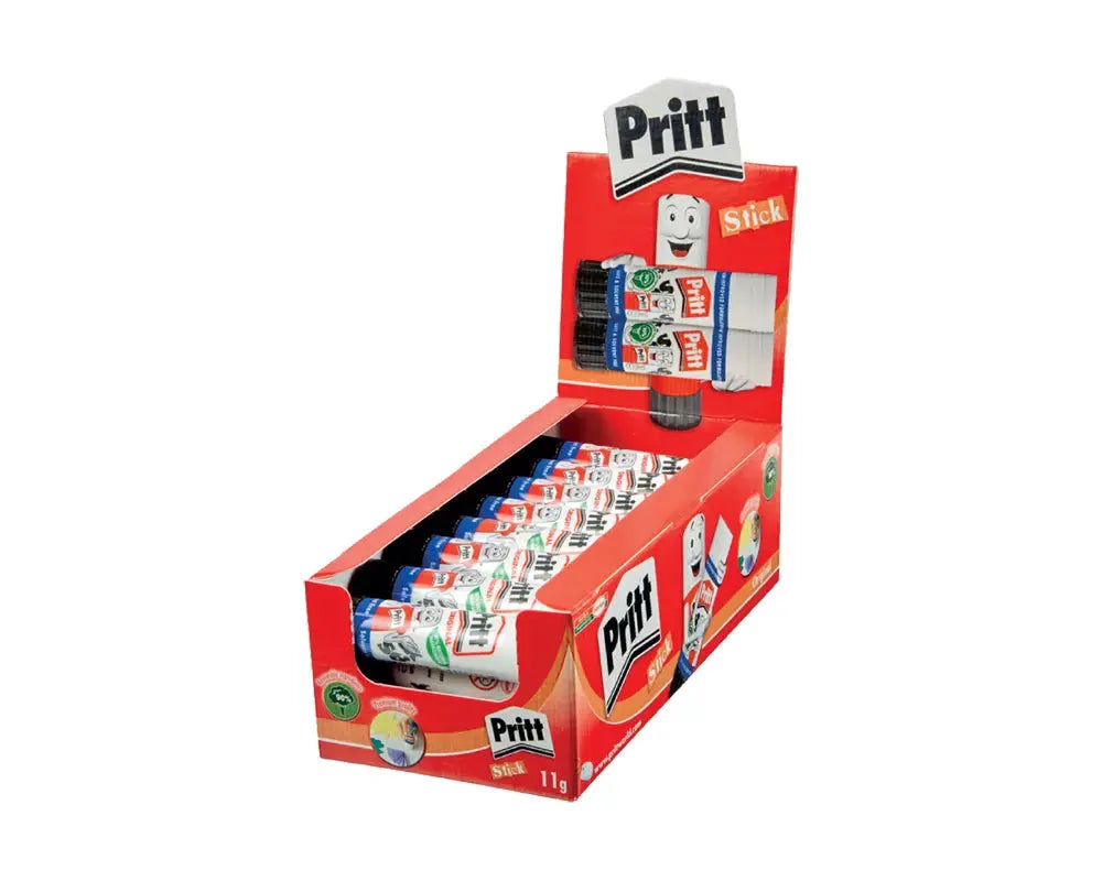 Pritt adhesive sticks in red display box, 25-pack