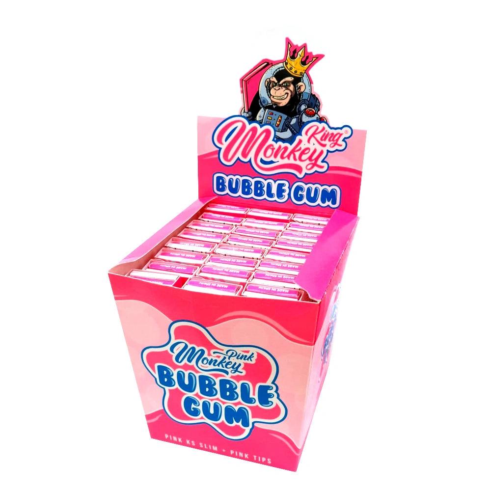 Monkey King Connoisseur Flavoured rolling papers display box in pink Bubble Gum design, 24 packs