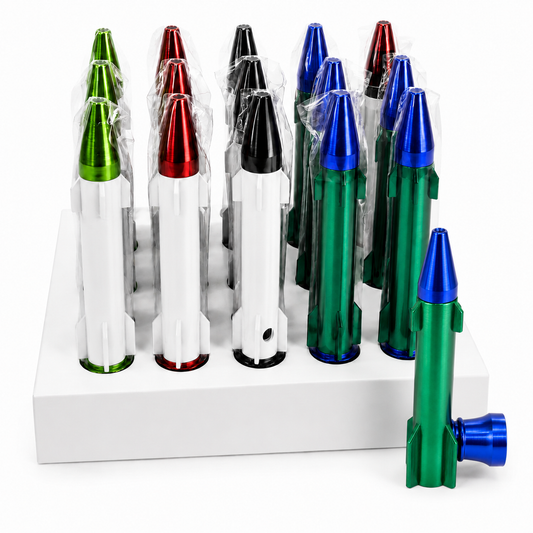 Pipes - Metal - Smoking Pipes Assorted colours Rocket Shape Smoking Display Box 20 Pack