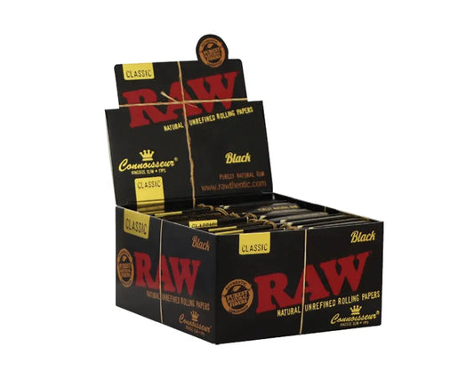 RAW Classic Black & Gold King Size Connoisseur Papers 24-pack box of rolling papers