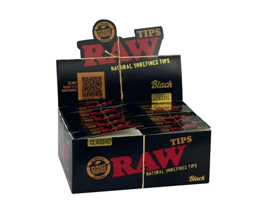 RAW Classic Black & Gold Rolling Paper Tips, 50-pack display box