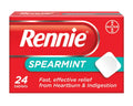 Rennie Spearmint Pocket Pack tablets; red box with teal Spearmint banner, 24 tablets