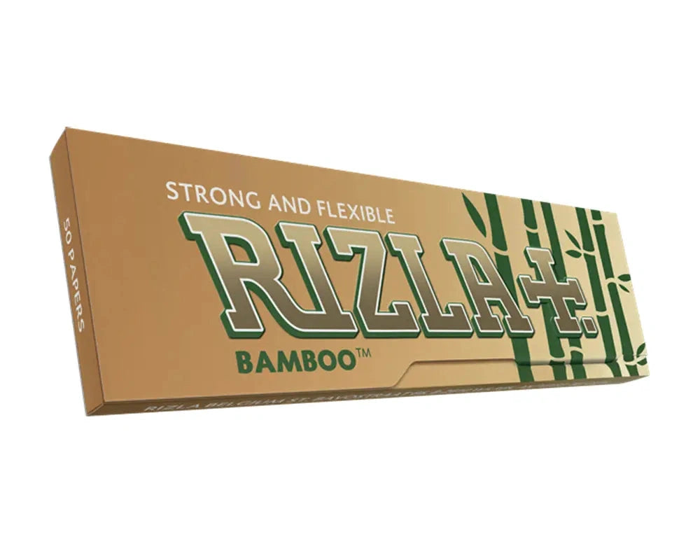 Rizla Bamboo rolling papers box, tan packaging with green logo