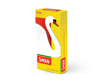Swan Filter Tips Slimline 102 tips in bright yellow packaging with Swan branding.