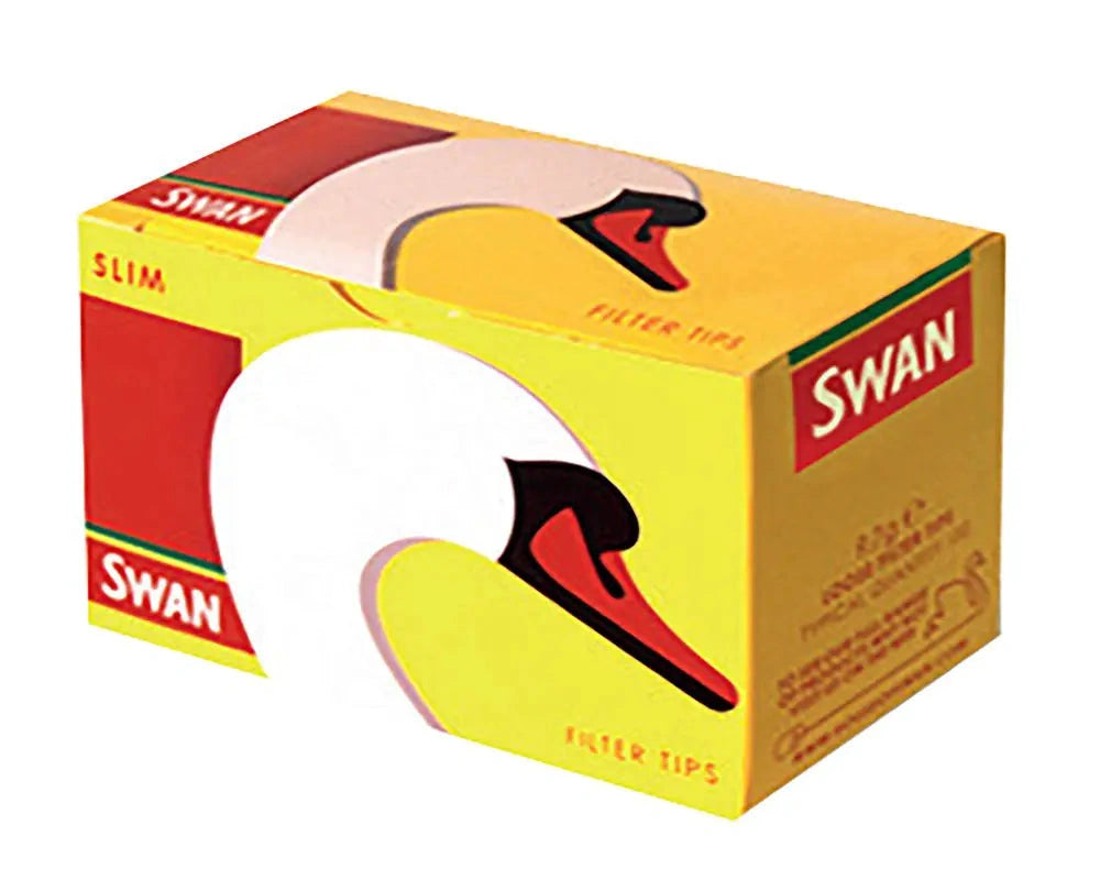 Swan Slimline filter tips 10-pack box, yellow with red Swan logo