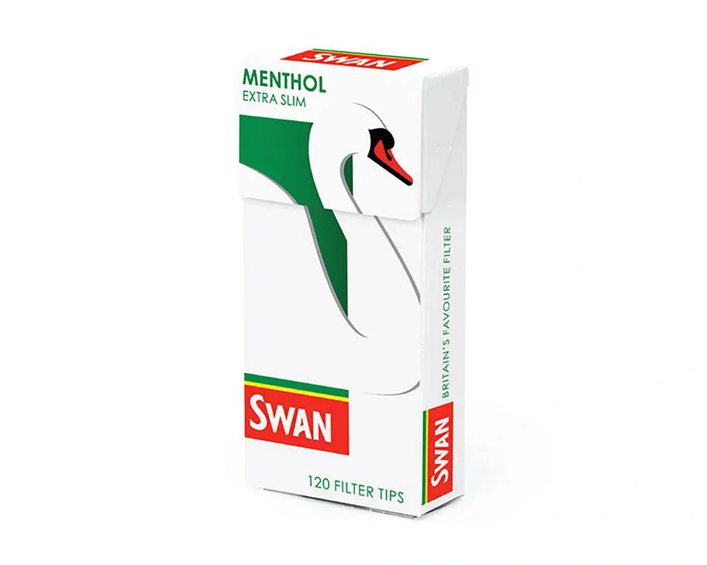 Swan Menthol Extra Slim filter tips box, white and green, 120 tips