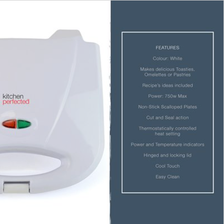 KitchenPerfected 2 Slice Sandwich & Omelette Maker - White KitchenPerfected
