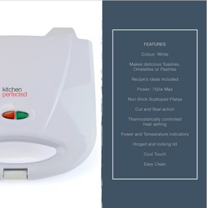 KitchenPerfected 2 Slice Sandwich & Omelette Maker - White KitchenPerfected