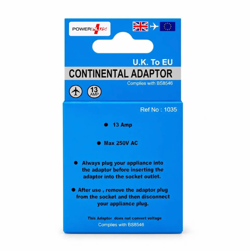 Tourist Travel Continental Adaptor From UK to Europe (20 Pack) Power Plus