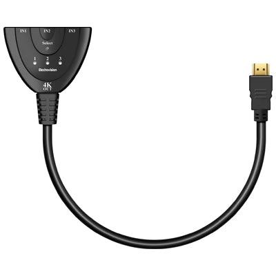 HDMI switch, black 3-input HDMI selector for HDTV 1080P