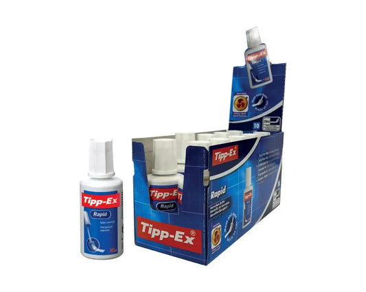 Tipp-Ex Rapid correction liquid; blue display box with 10x20ml bottles.