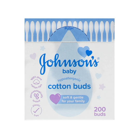 Johnsons baby cotton buds pack, 200 buds, blue and white packaging