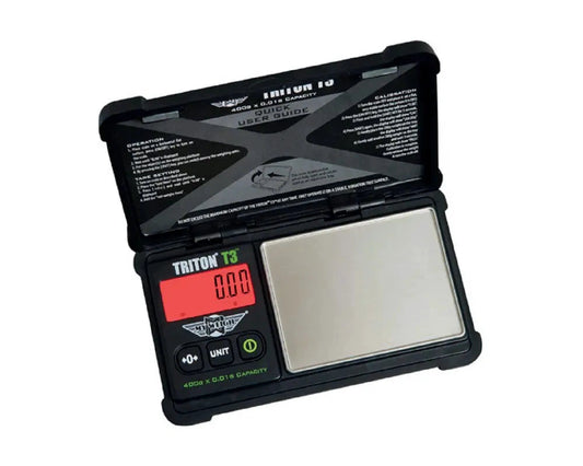 Triton T3 pocket digital scale, red LCD display, stainless steel pan, 400 g capacity