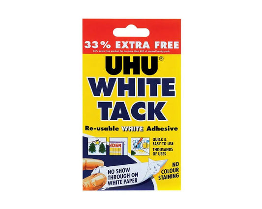 UHU White Tack mounting putty, white adhesive, 33% extra free, 1x12 pack