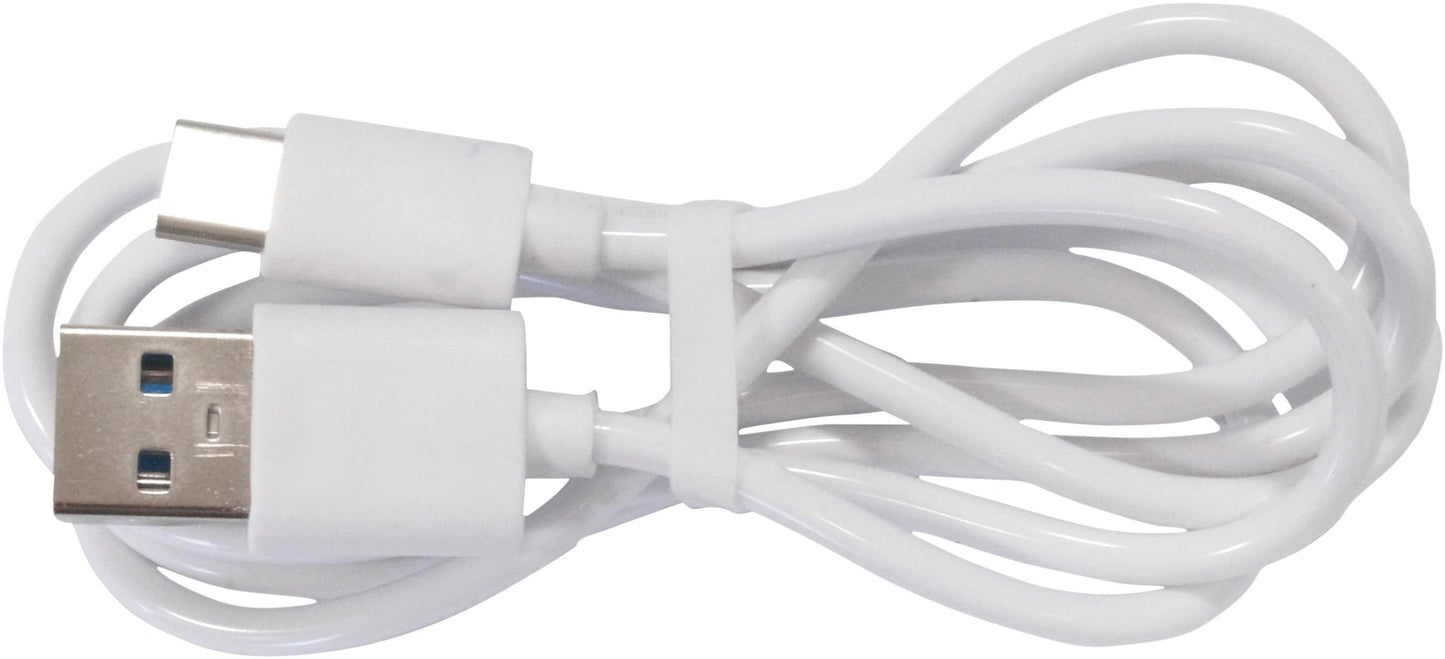 USB-A to USB-C data and charging cable, white, coiled