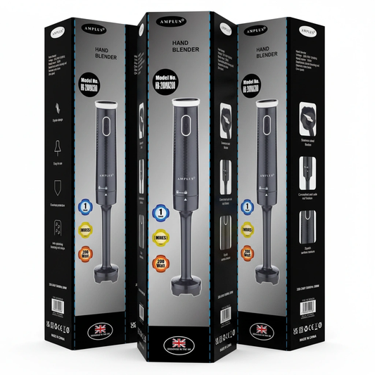 Amplus 200W hand blender boxes, four black 2-speed stick blenders.