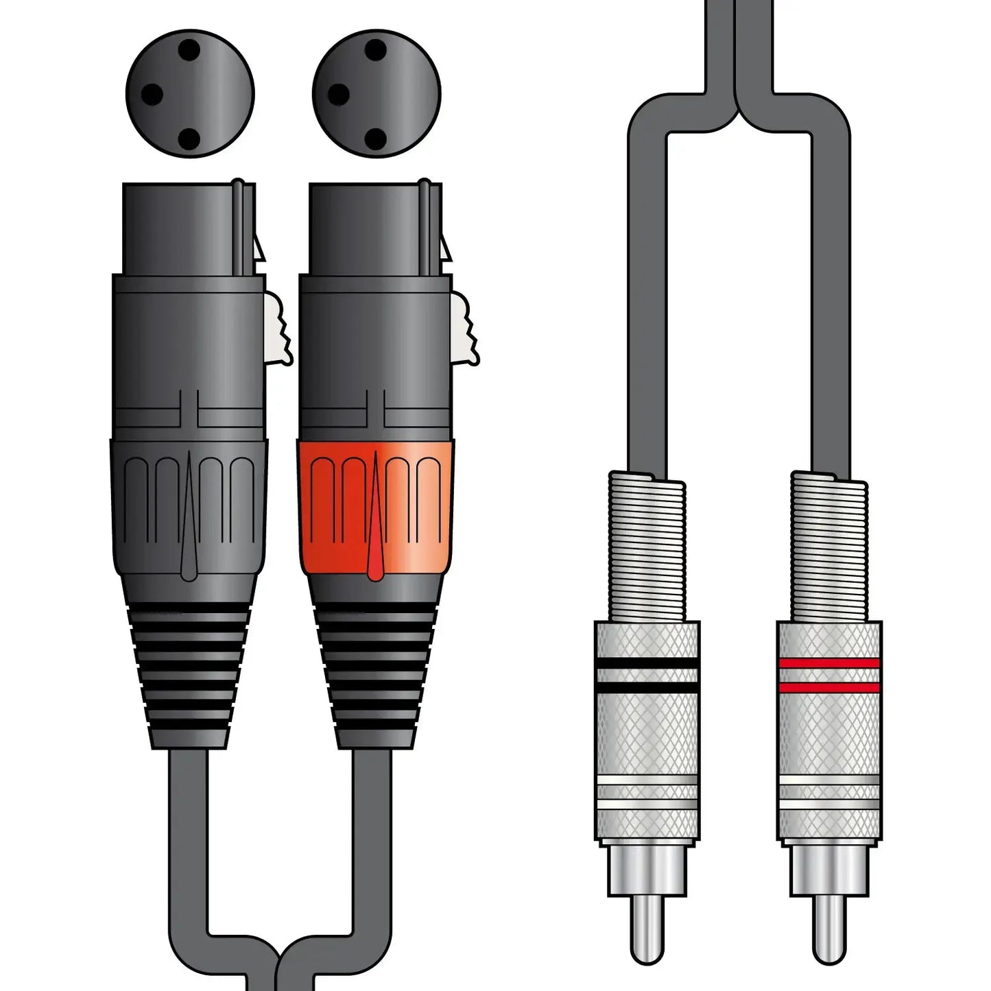 Citronic professional audio leads: 2 XLRF female to twin RCA connectors, black cables