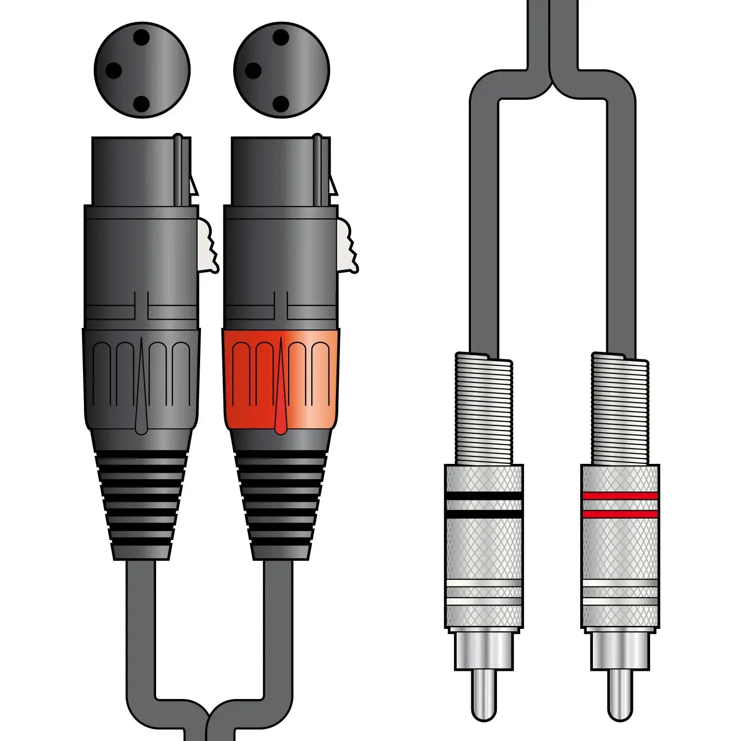 Citronic professional audio leads: 2 XLRF female to twin RCA connectors, black cables
