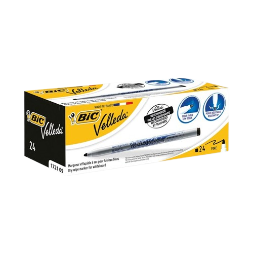BIC Velleda whiteboard markers, 24-pack box with yellow and white packaging